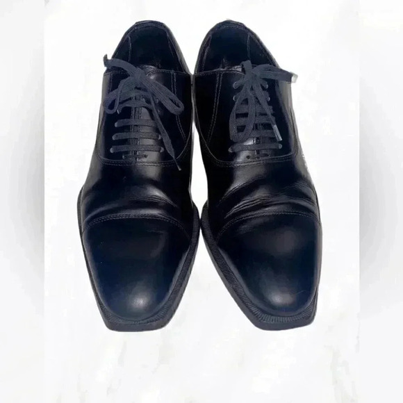 Canali Black Calf Leather Derby Shoes | Lace-Up, Size 40.5